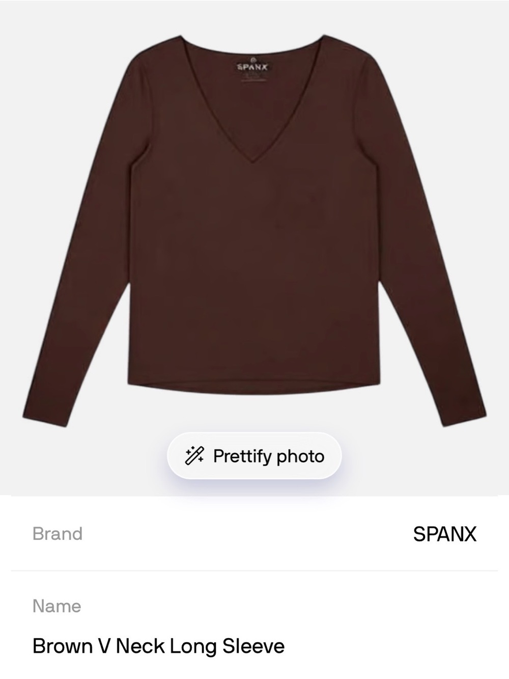 SPANX Brown V-Neck Long Sleeve Shirt